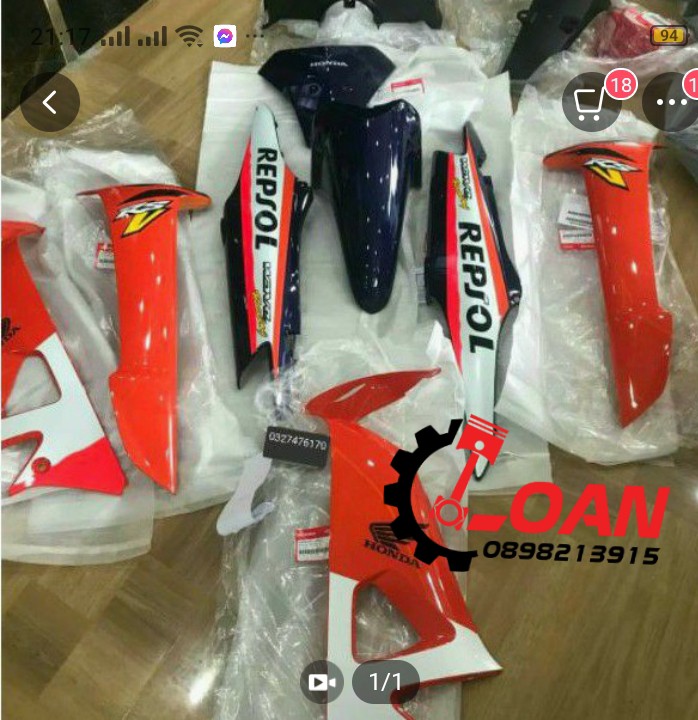 DÀN ÁO WAVE RS REPSOL MÀU CAM HÀNG ZIN CHÍNH HÃNG HONDA