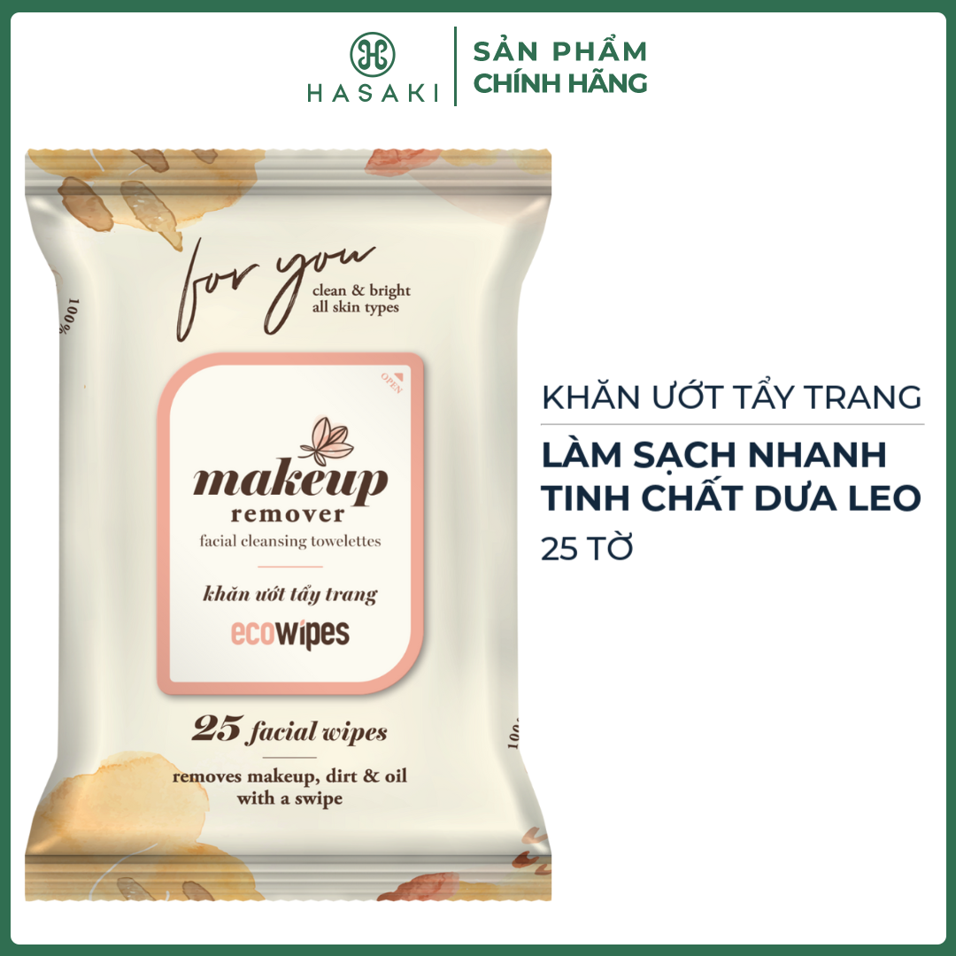 Khăn Ướt Tẩy Trang EcoWipes Tinh Chất Dưa Leo Gói 25 Tờ Hasaki Sản Phẩm Chính Hãng