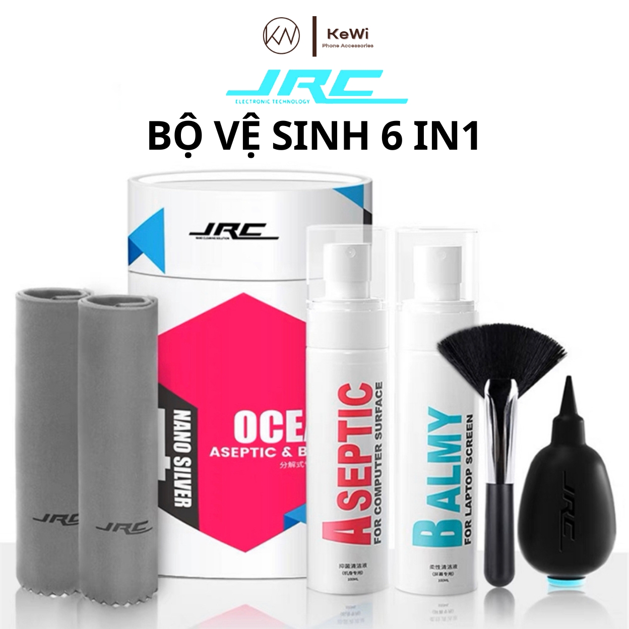 Bộ Vệ Sinh JRC 6 in 1 Dành Cho iPhone / iPad / Macbook / Laptop Dung Dịch Nano Lau Chùi Ocean Asepti