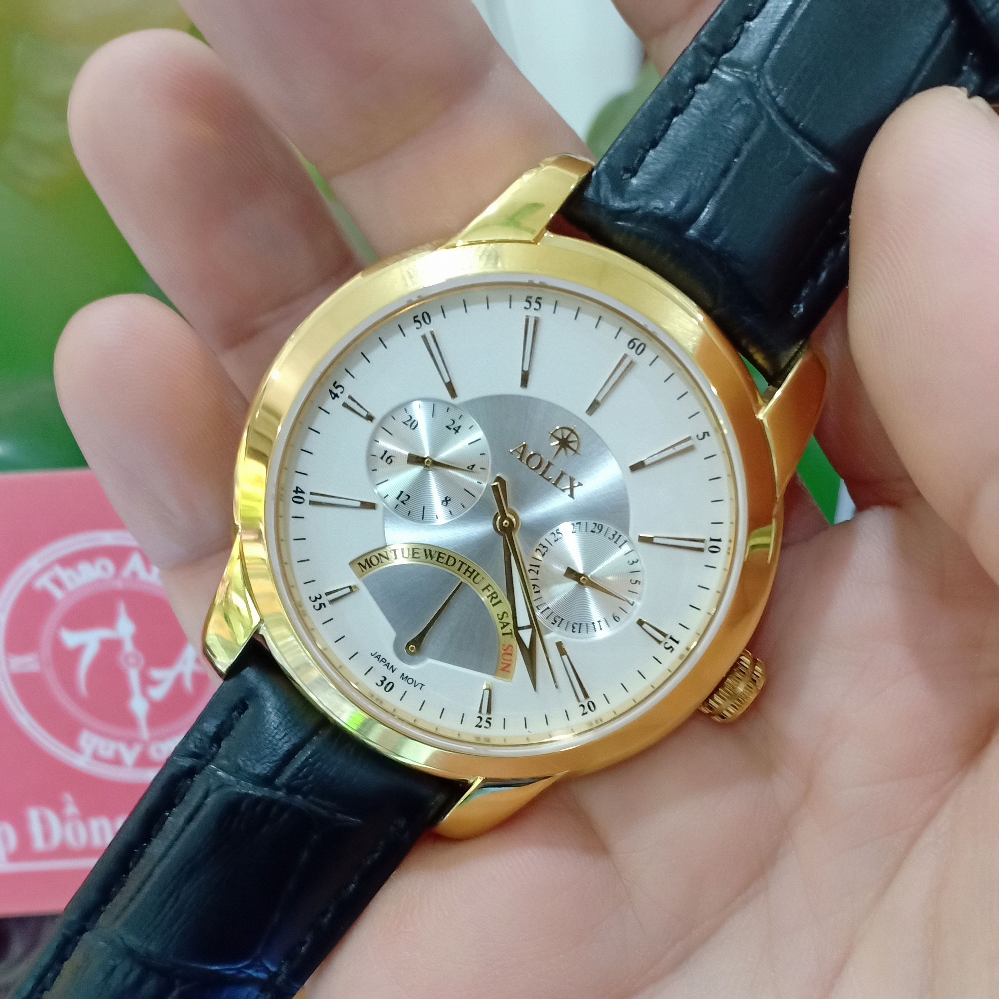 Đồng hồ nam dây da Aolix AL7061G chạy 6 kim kiểu dáng thể thao kính sapphire chống xước chống nước c