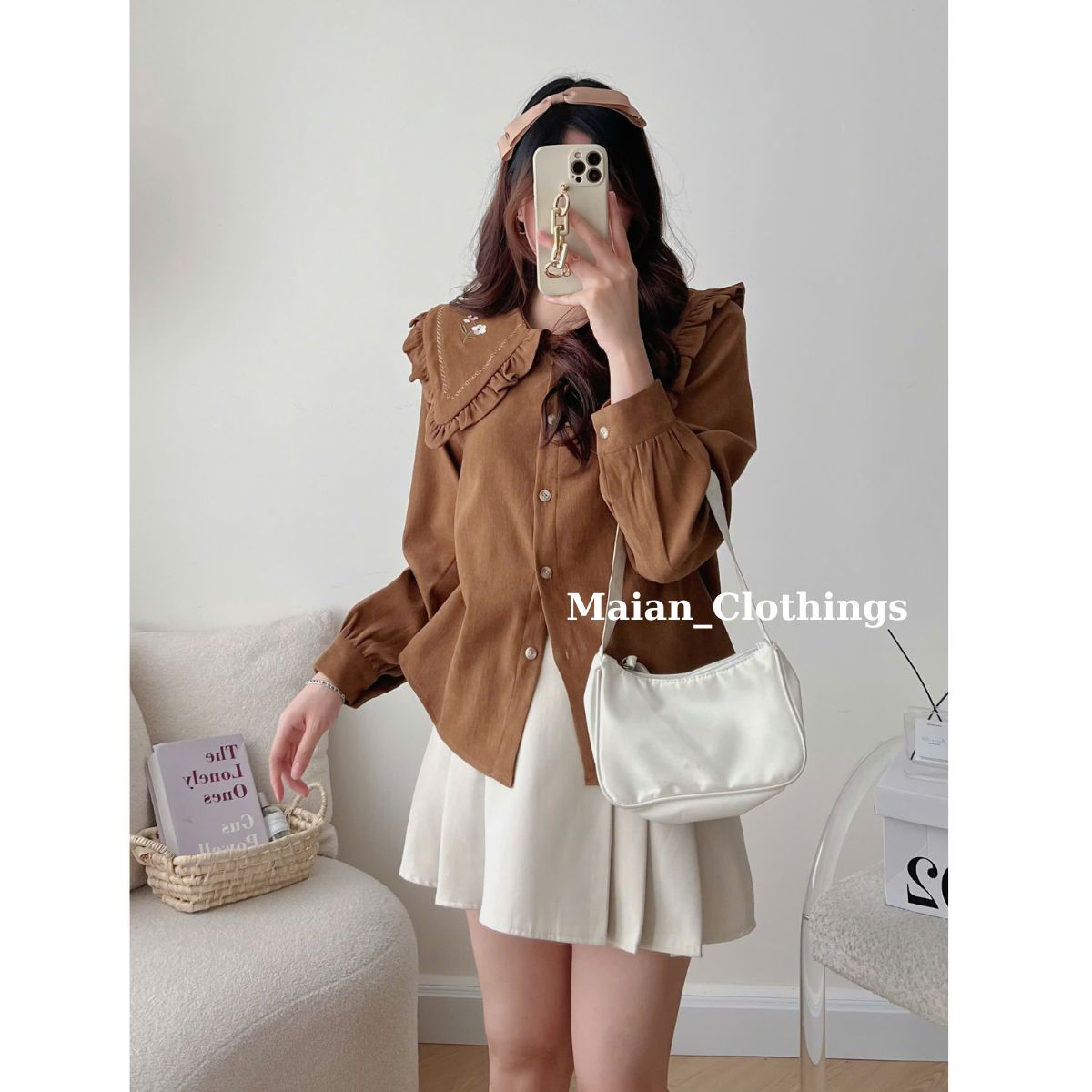 Áo sơ mi nữ cổ bèo A.8664áo thêu họa tiết bông tuyết siêu xinh phong cách Hàn Quốc thời trang công s