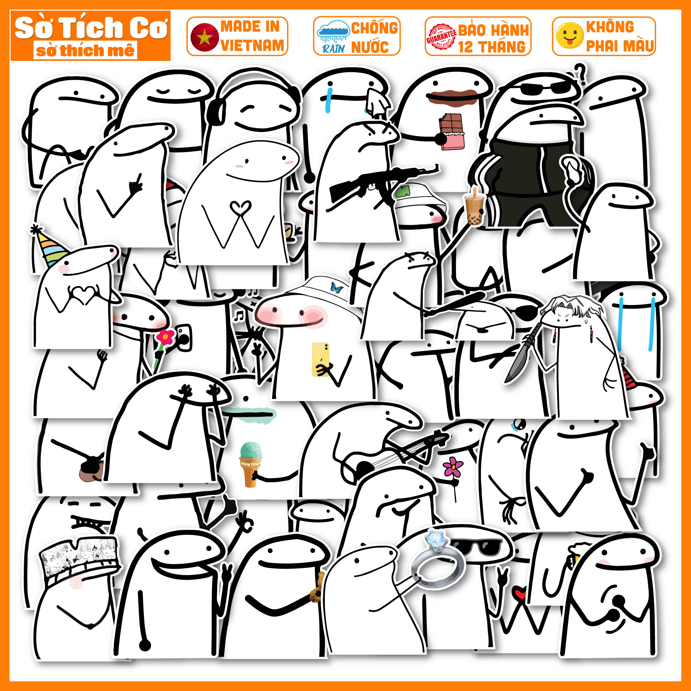 [Bộ 50 Sticker] Flork Meme chống nước sticker dán mũ bảo hiểm laptop điện thoại đàn guitar vali. MSP