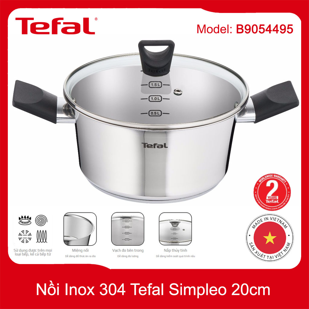 Bộ 2 nồi và 1 quánh Inox 304 Tefal Simpleo 18cm/20cm/24cm hàng chính hãng bảo hành 5 năm