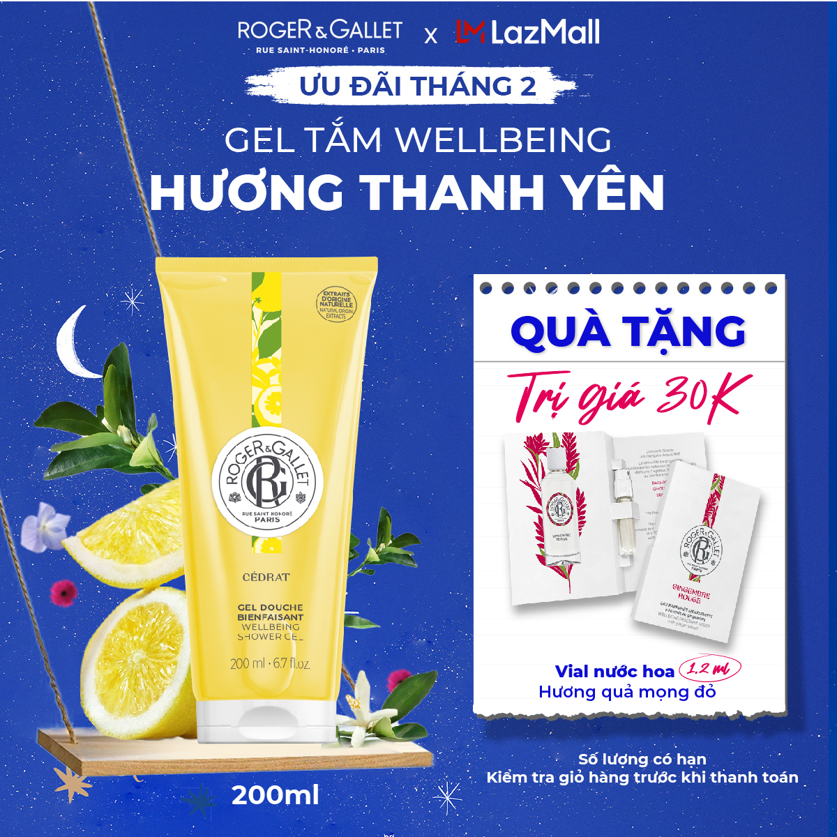 Gel tắm Wellbeing hương thanh yên Roger&Gallet Cédrat 200ml