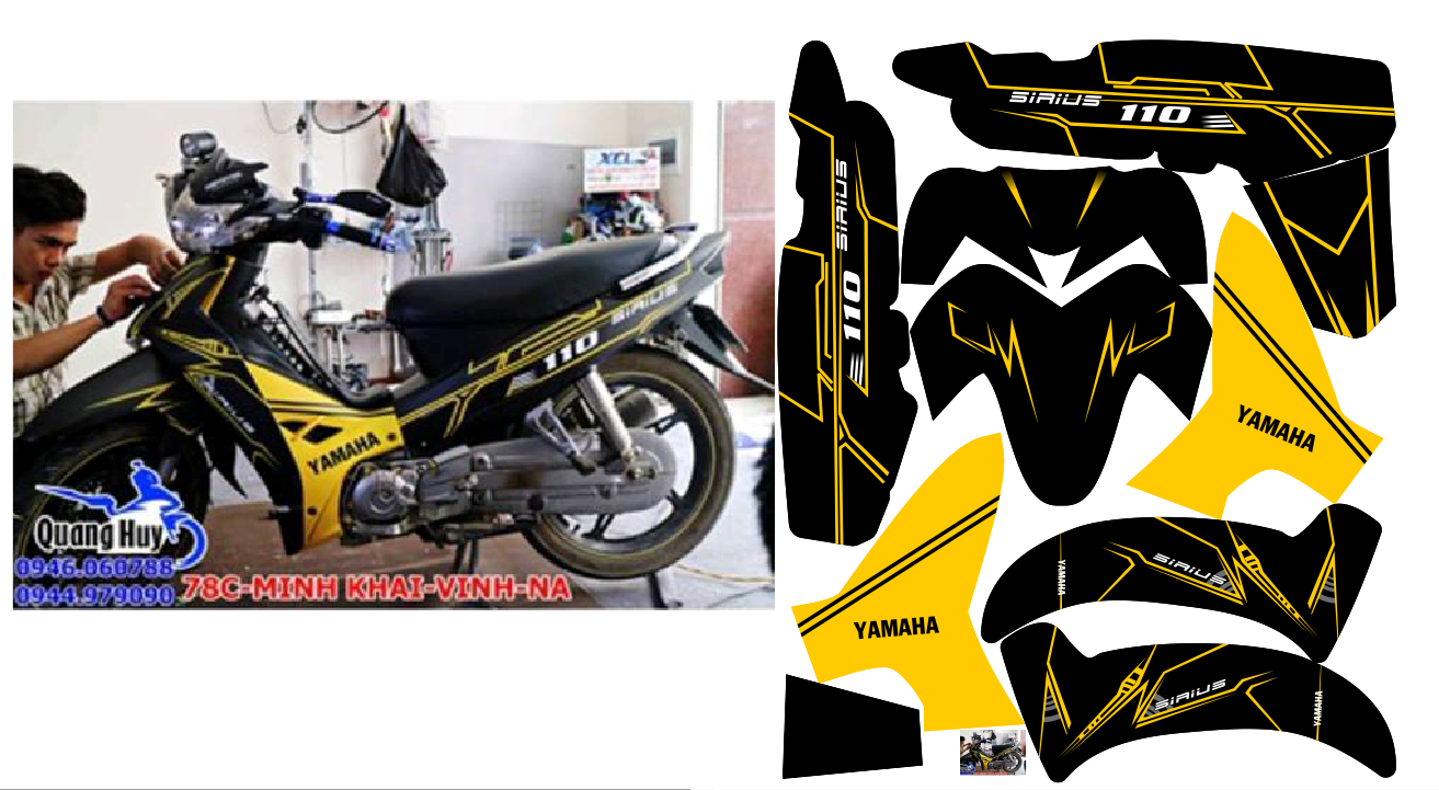 Tem trùm sirius đen chỉ vàng team dán xe máy sirius team trùm sirius team trùm sirius tem xe sirius 