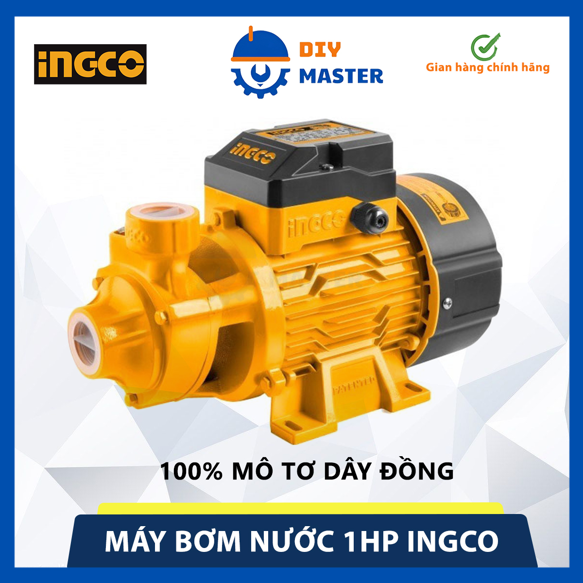 Máy bơm nước 750W (1HP) INGCO VPM7508 máy bơm tăng áp chiều cao bơm 52m độ hút sâu 8m mô tơ dây đồng