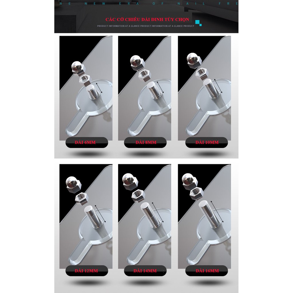 [HCM]Miếng dán tường trong suốt gắn đinh ốc móc cheo đồ