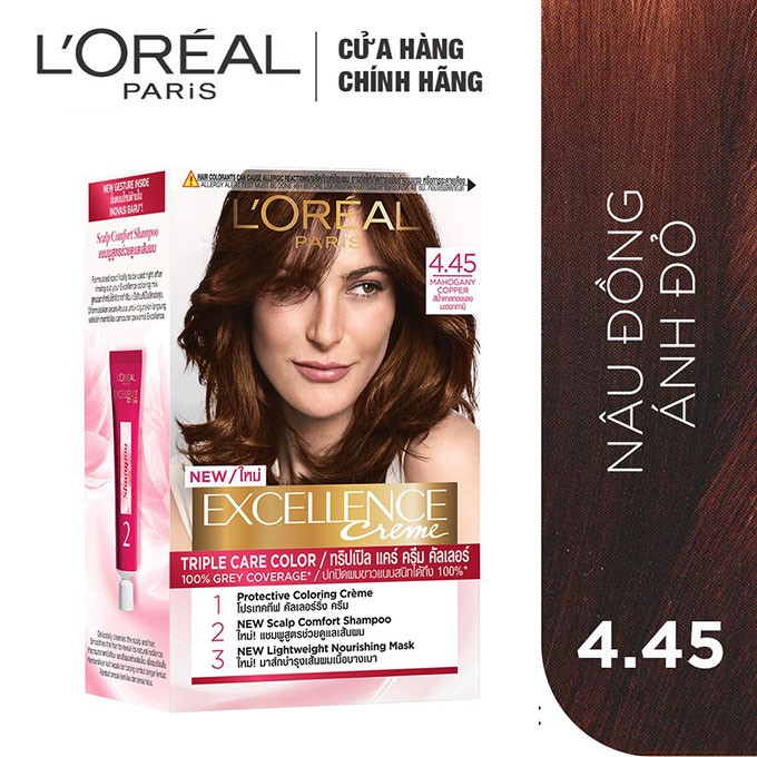 [HCM]Kem Nhuộm Dưỡng Tóc Phủ Bạc Loreal Excellence Cream 172ml – Màu 4.45 Nâu Đồng Ánh Đỏ