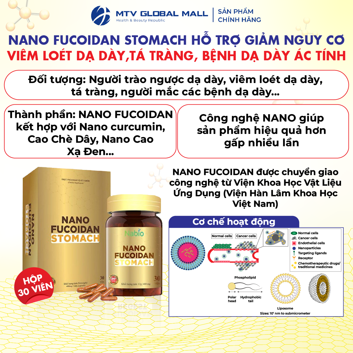 Viên Uống Dạ Dày Nano Fucoidan Stomach Nabio Hỗ Trợ Giảm Nguy Cơ Viêm Loét Dạ Dày Tá Tràng Hộp 30 Vi