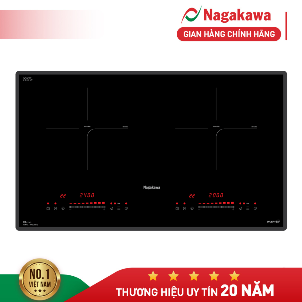 Bếp điện từ cao cấp Nagakawa NK2C08MS chương trình cài đặt sẵn mặt kính Schott Ceran công nghệ inver