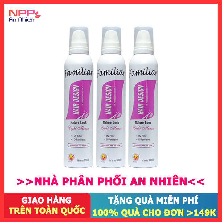 Bộ 3 Chai Mousse (Bọt)Tạo Kiểu Tóc Familiar Nature Look Light Mousse 250 Ml (Bạc) - Npp An Nhiên