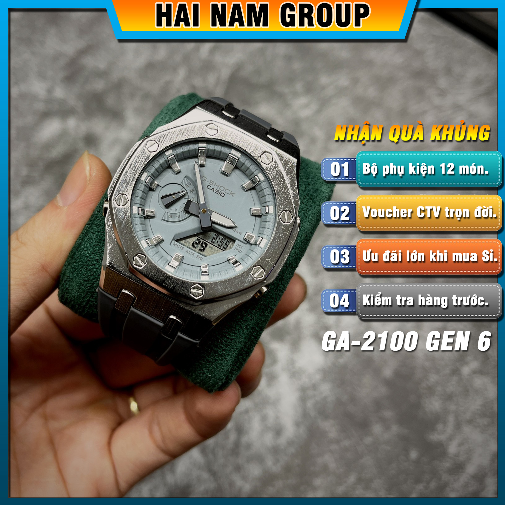 Đồng hồ nam G-SHOCK GA-2100-1A Custom Ap Gen 6 HNG606 Dây nhựa vỏ thép - Full chức năng - Đầy đủ phụ kiện