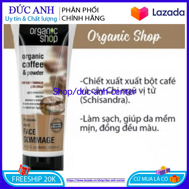 Tẩy da chết mặt Organic shop Organic coffee &amp; powder Nga – Tuýp 75ml