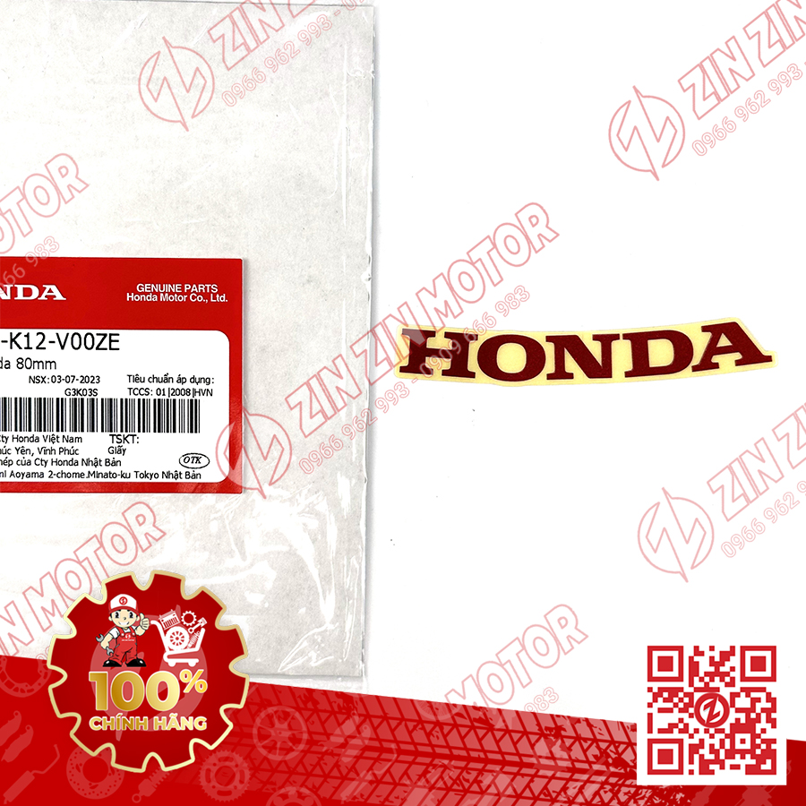 Tem Chữ Honda Cong 80mm Tem Mu Rùa Xe Lead 125 2022 2023+ 86102-K12-V00ZC 86102-K12-V00ZD 86102-K12-