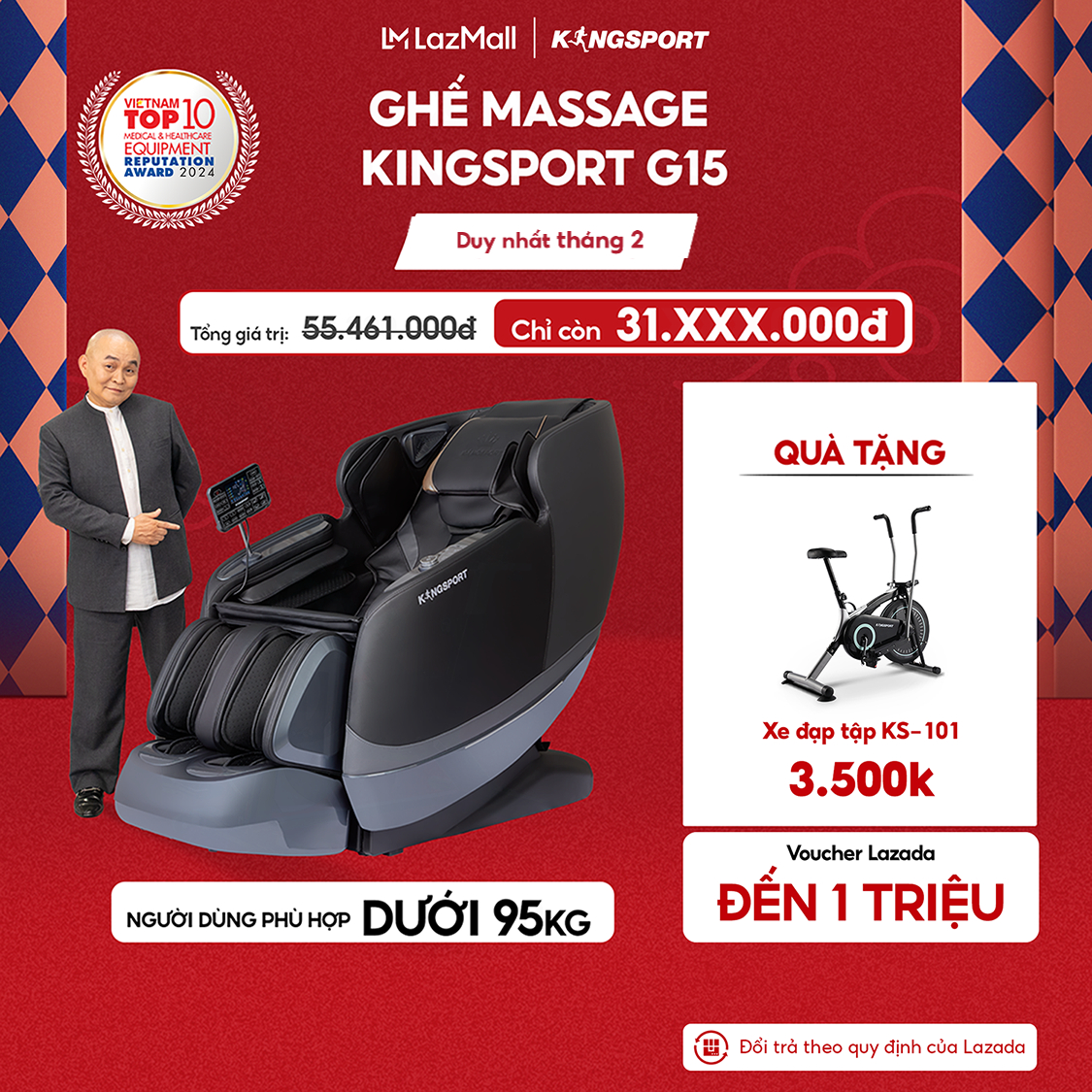 Miễn phí lắp đặt | Ghế massage KINGSPORT Standard G15 công nghệ mới Kingtech Touch Pro massage kéo