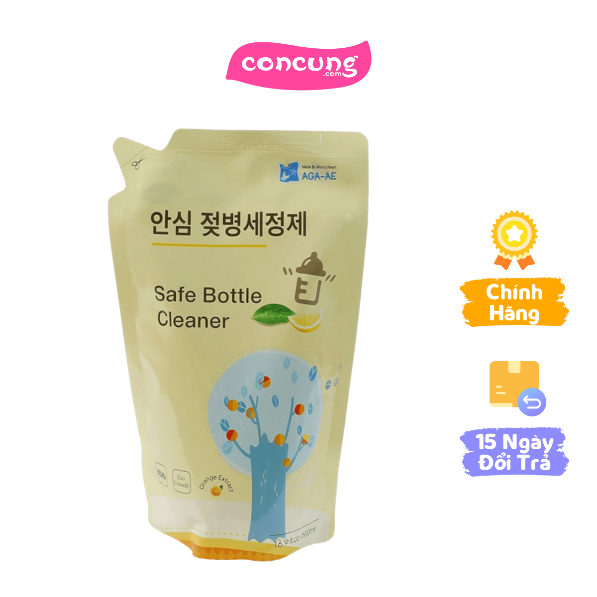 Nước rửa bình sữa AGA-AE hương cam - Túi 500ml