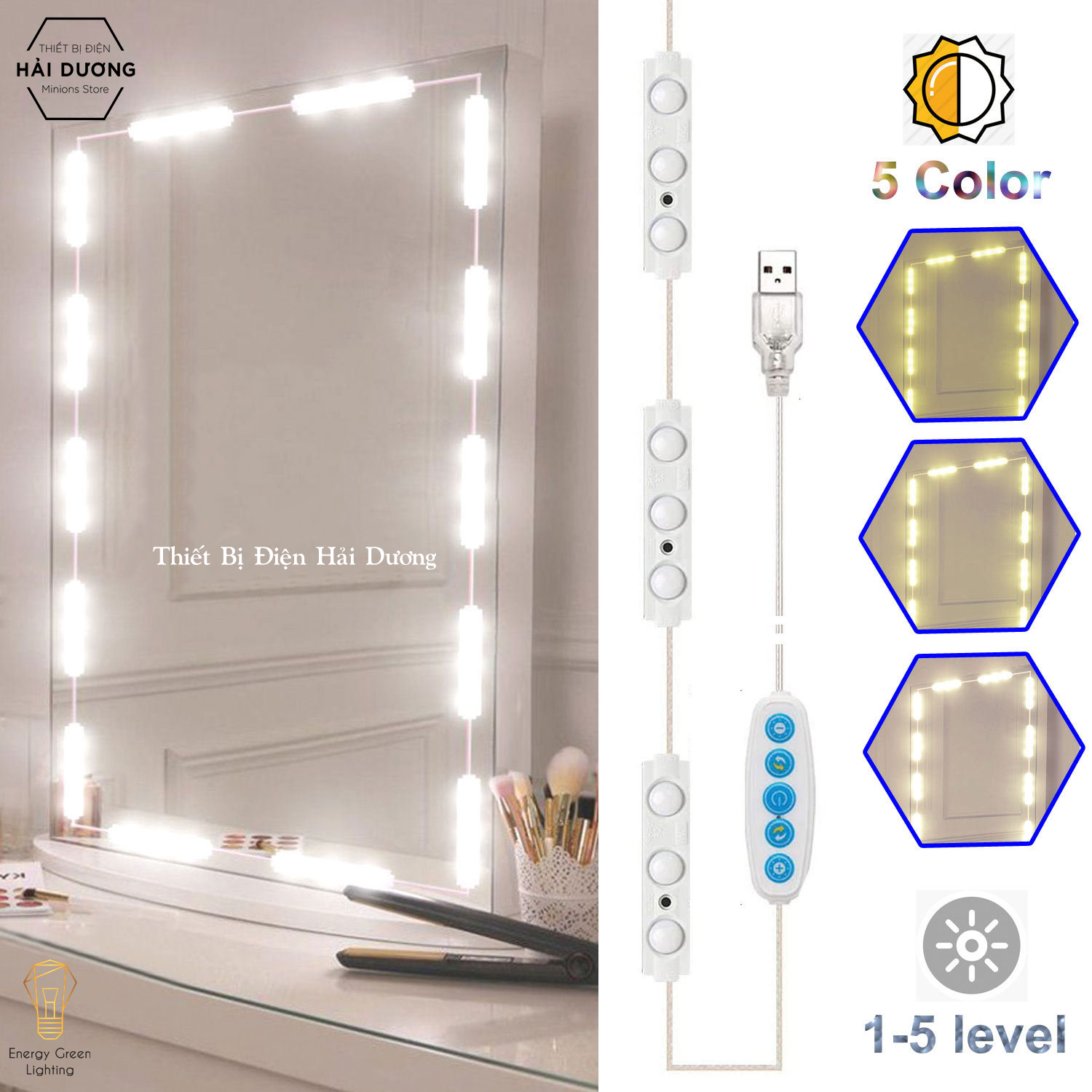 Bộ 15 thanh led 3 mắt dán gương trang điểm dán tủ kính tiện lợi siêu sáng - 5 chế độ sáng tăng giảm 