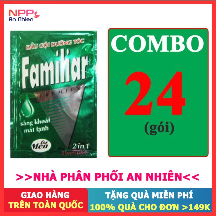 Combo 24 Gói Dầu Gội Dưỡng Tóc 2In1 For Men Familiar Màu Xanh Lá 5Ml - Npp An Nhiên