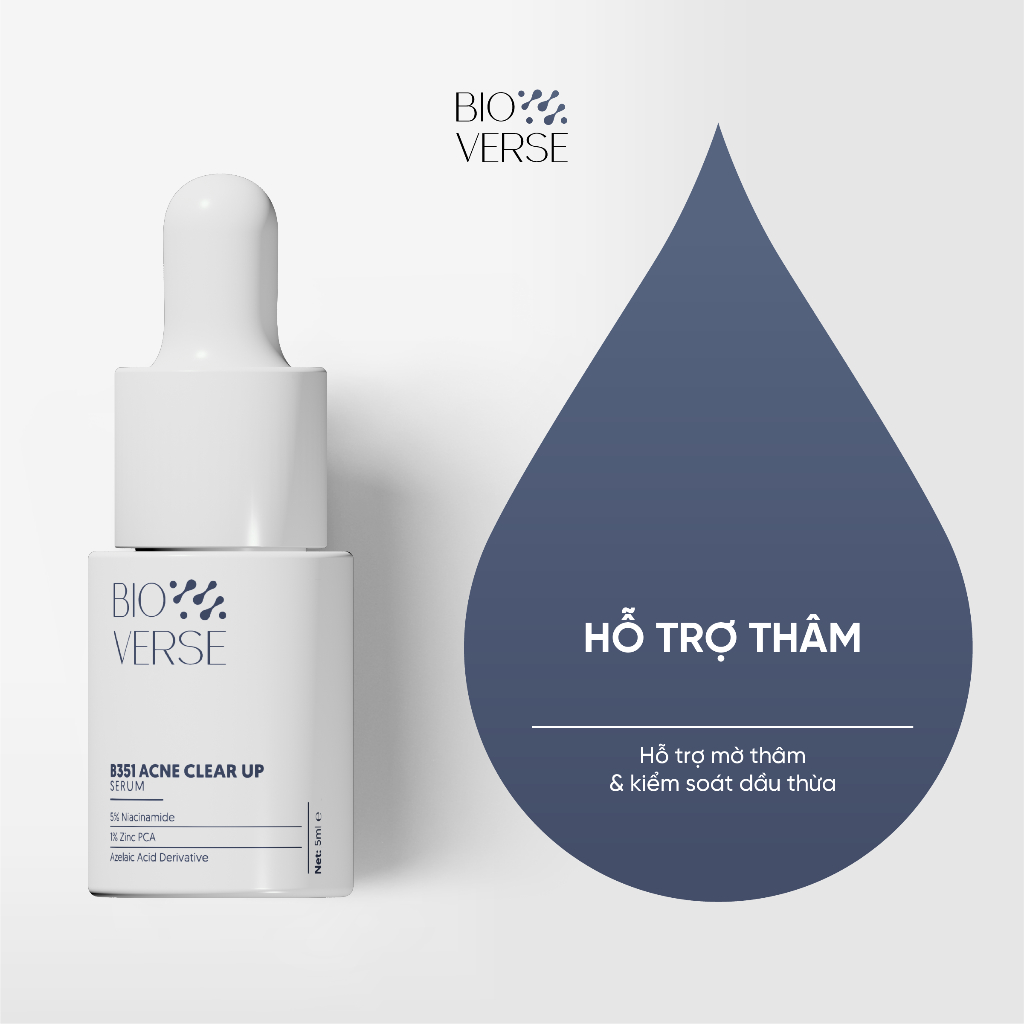 [Sample 5ml] Tinh Chất Niacinamide 5% + Zinc 1% Hỗ Trợ Mụn Bioverse B351 Acne Clear Up Serum 30ml