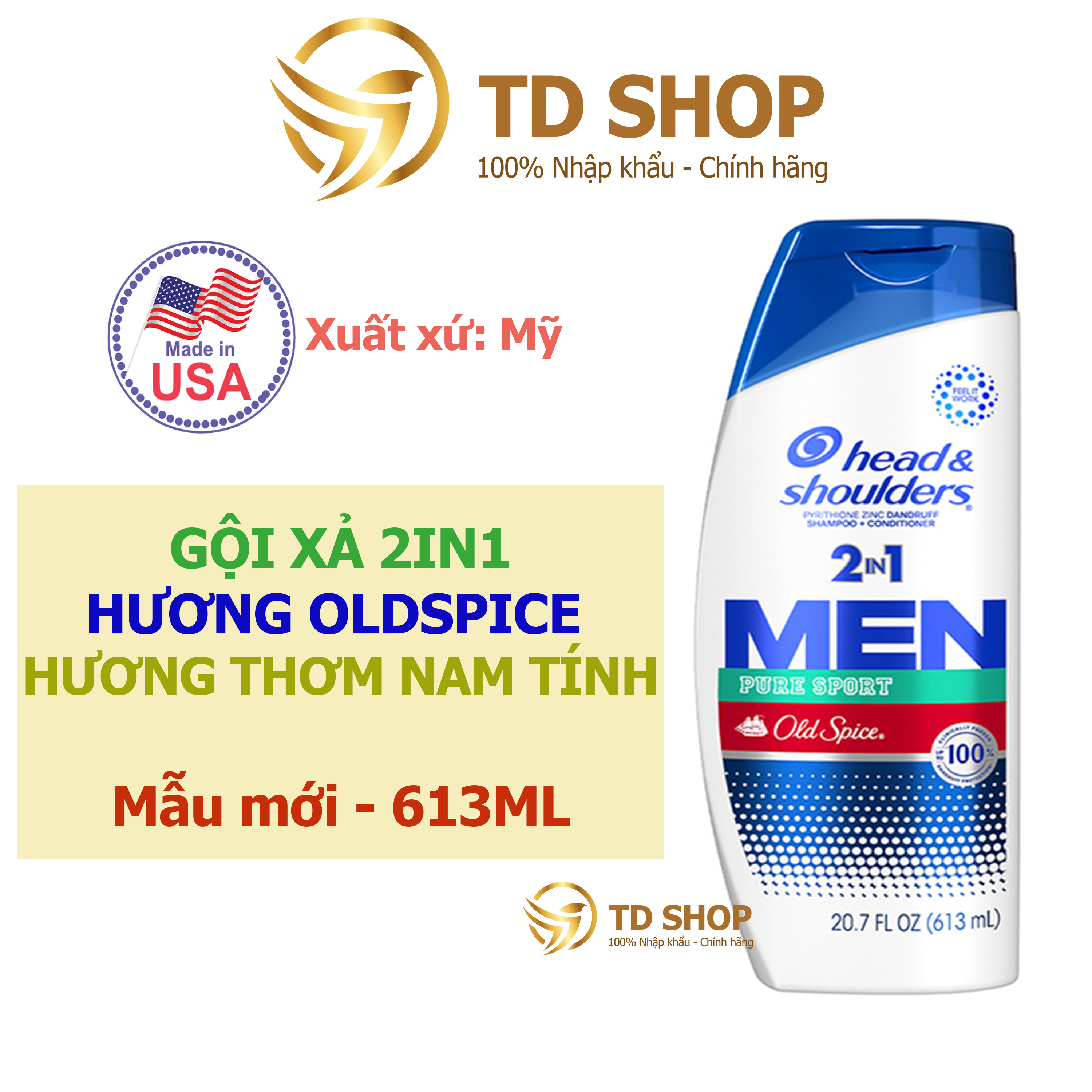 [NK Mỹ] Dầu gội Head&Shoulders nhập Mỹ 613ml Classic clean I Hạnh nhân - TD Shop