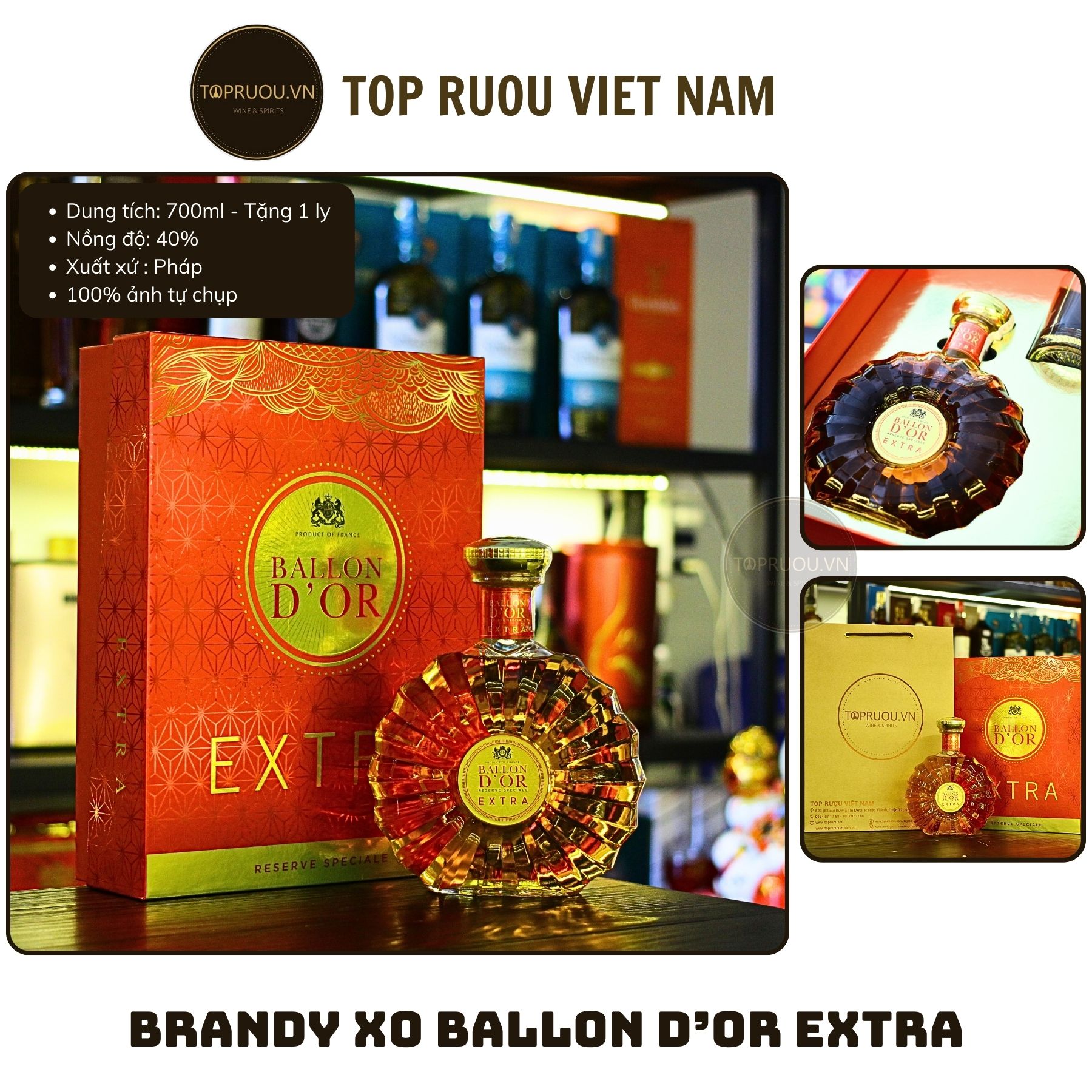 Brandy XO Pháp Ballon Dor Hôp Quà 700ml [Hàng Thật][TopRuouVietNam]