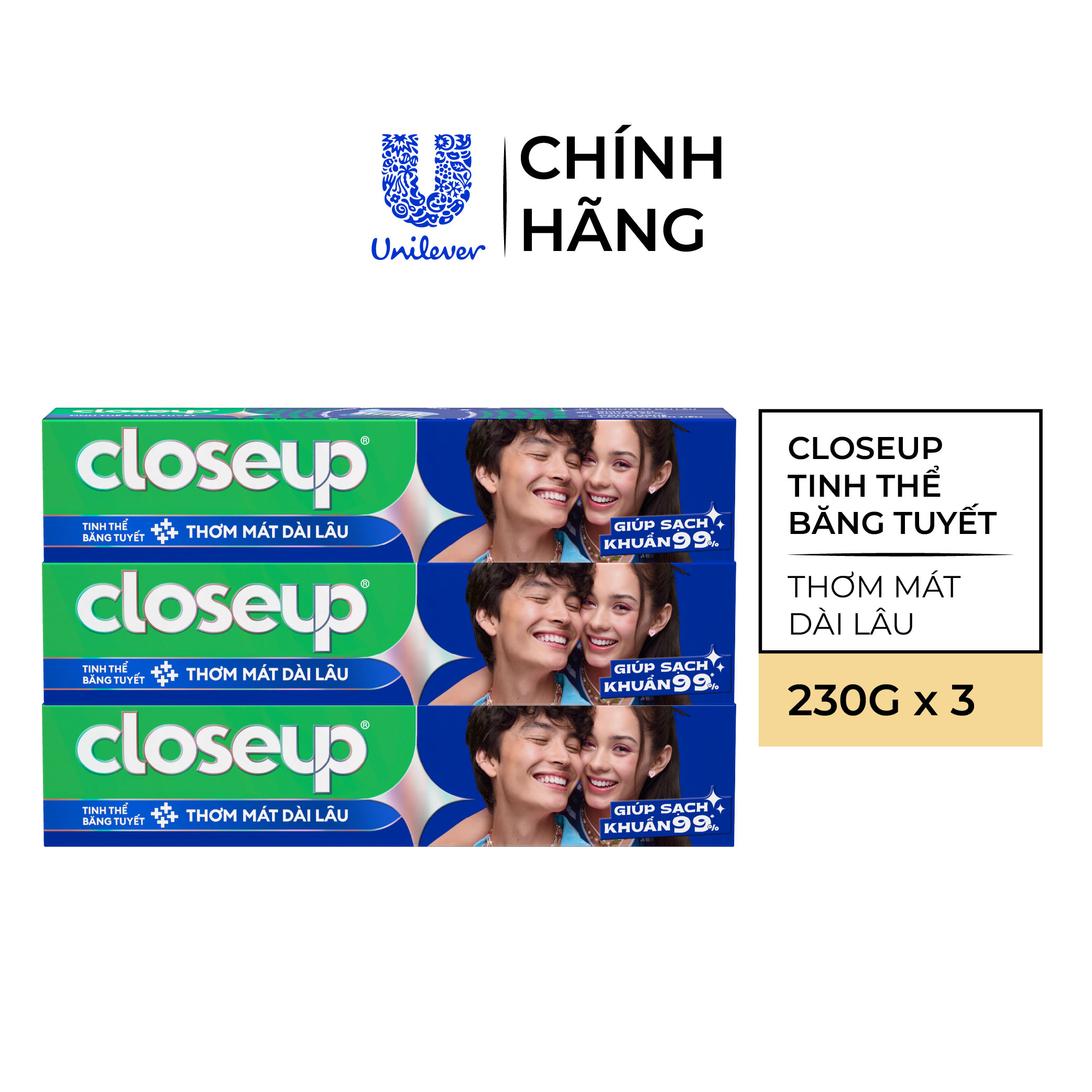 Combo 3 Kem Đánh Răng Closeup Cho Hơi Thở Thơm Mát Bất Tận Tinh Thể Băng Tuyết 230G/Tuýp