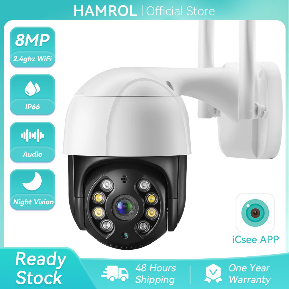 Hamrol 8MP 4K Ultra HD PTZ Wifi IP Camera Auto Tracking 5MP 2MP H.265X Ai Human Detect 5X Digital Zo