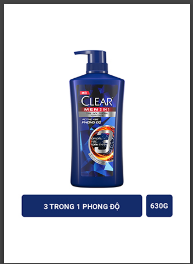 Clear Men Dầu Gội 3 Trong 1 Phong Độ Chai 630G