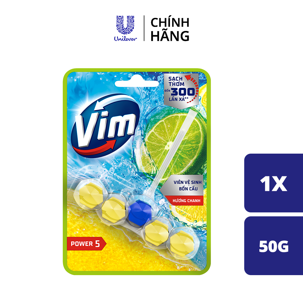Viên Treo Vệ Sinh Bồn Cầu Vim Power 5 | Sạch Thơm Đến 300 Lần Xả (50g/viên) (bao bì tùy lô nhập hàng