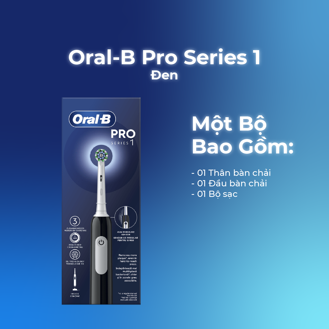 Bàn Chải Điện Oral-B Pro Series 1 - 3 Chế Độ Công Nghệ Chải 3D-Action Hẹn Giờ 2 Phút Cảm Biến Áp Suấ