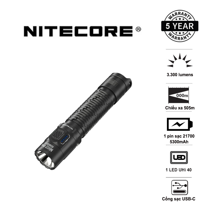 Đèn pin EDC NITECORE MH12 Pro độ sáng 3.300 lumens tầm chiếu xa 505m pin sạc 21700 5300mAh USB-C