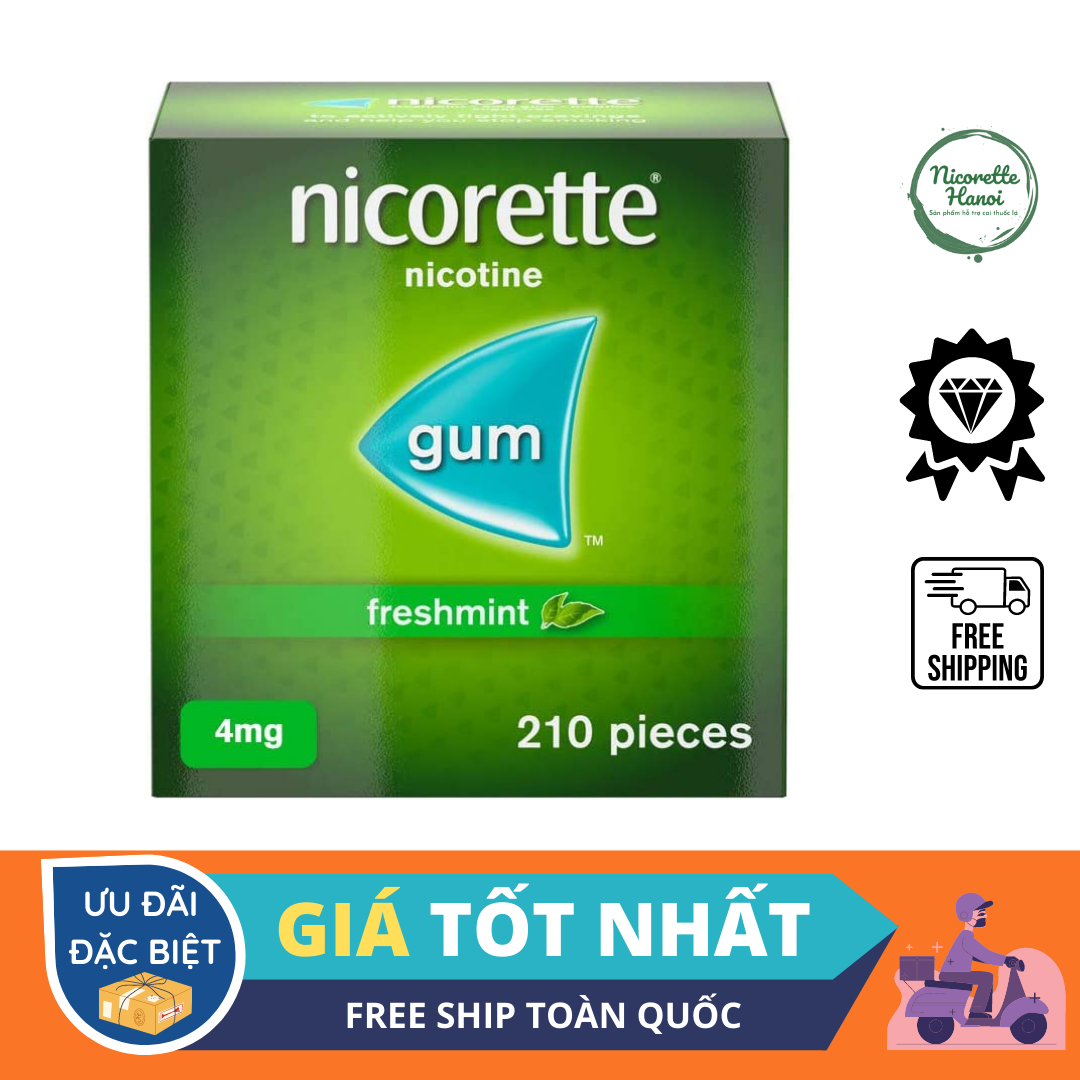 Kẹo gum cai thuoc Nicorette Gum 4mg-210viên-Nicorette Gum 4 mg Fresh Mint Nicotine Gum