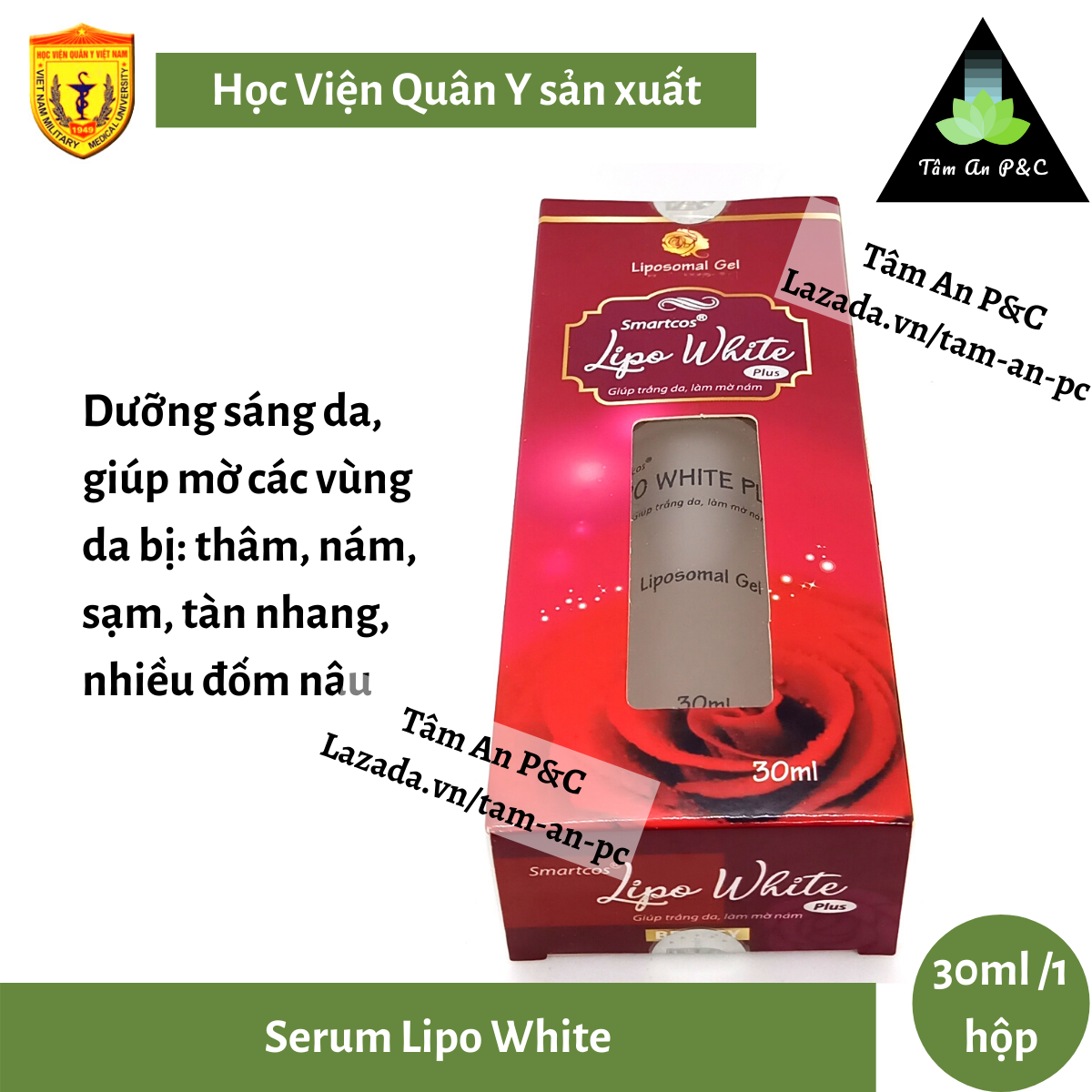 Serum Lipo White Sản Xuất Bởi Học Viện Quân Y (30Ml) - Giúp Mờ Nám Mờ Thâm Mờ Tàn Nhan Hiệu Quả - Chính Hãng Học Viện Quân Y