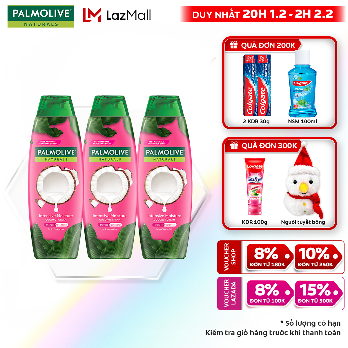 [Chỉ 20H 1.2 - 2H 2.2_Áp Voucher giảm thêm đến 23%]Bộ 3 Dầu gội Palmolive kèm xả 2-trong-1 chiết xuấ