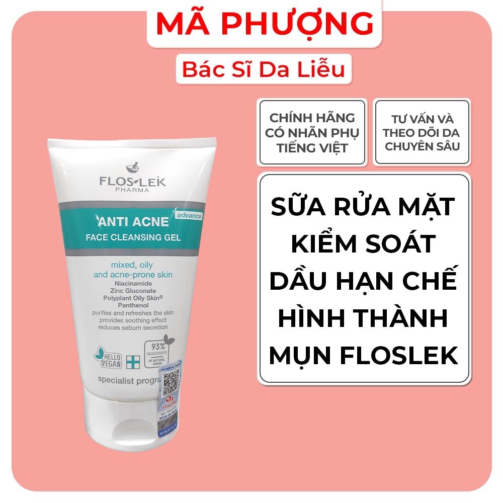 Sữa Rửa Mặt Floslek Anti Acne Face Cleansing Gel Cho Da Dầu Mụn - Hàng Chính Hãng - Dược Mỹ Phẩm Bác Sĩ Mã Phượng