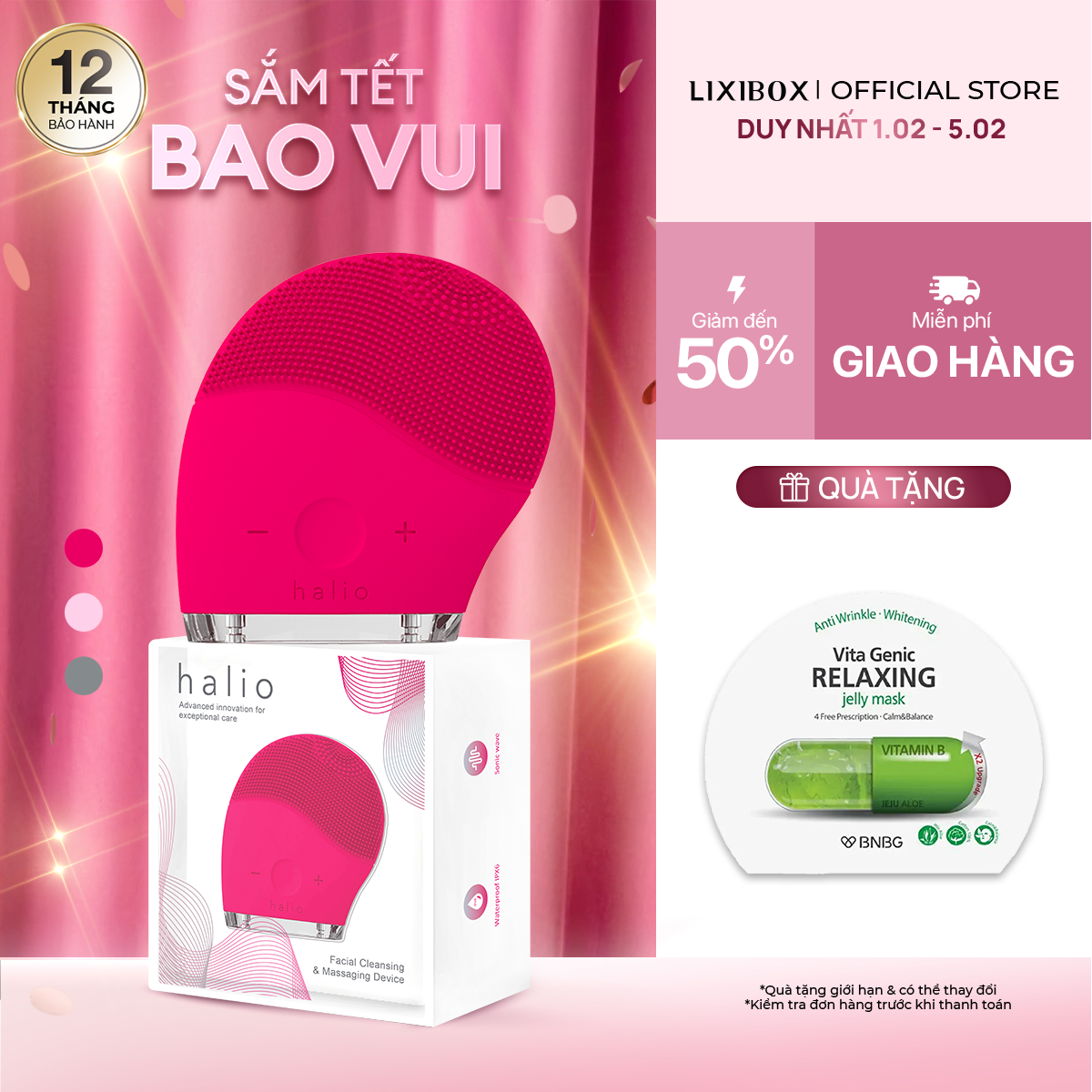 [VC 12% CHÀO TẾT] Máy Rửa Mặt Sóng Âm Halio Facial Cleansing & Massaging Device Limited Edition Hot 