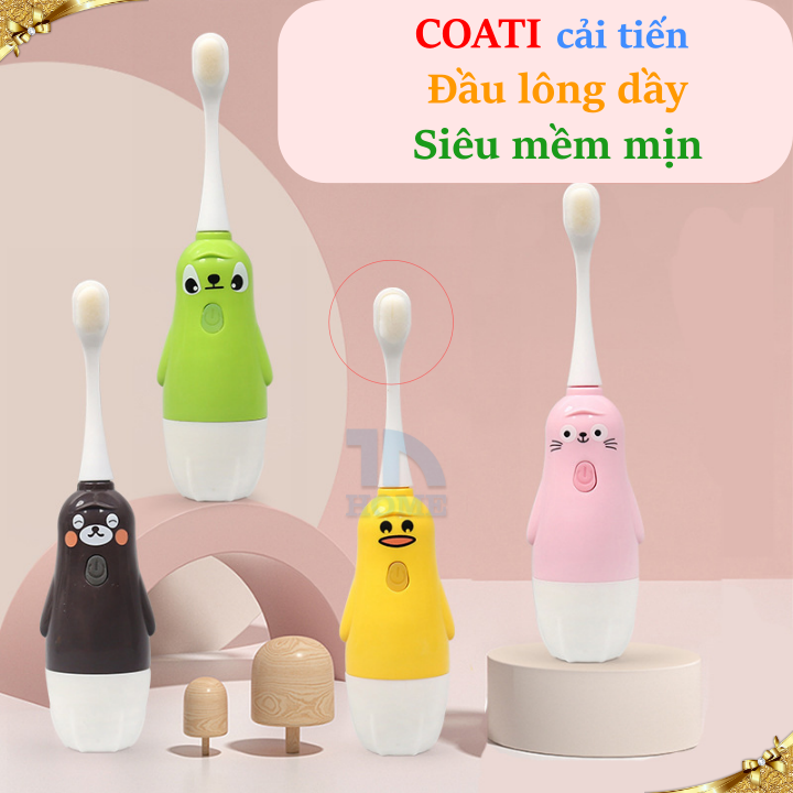 Bàn Chải Điện Cho Bé Dùng Pin Cao Cấp Đầu Lông Siêu Mềm Coati Cải Tiến Mới