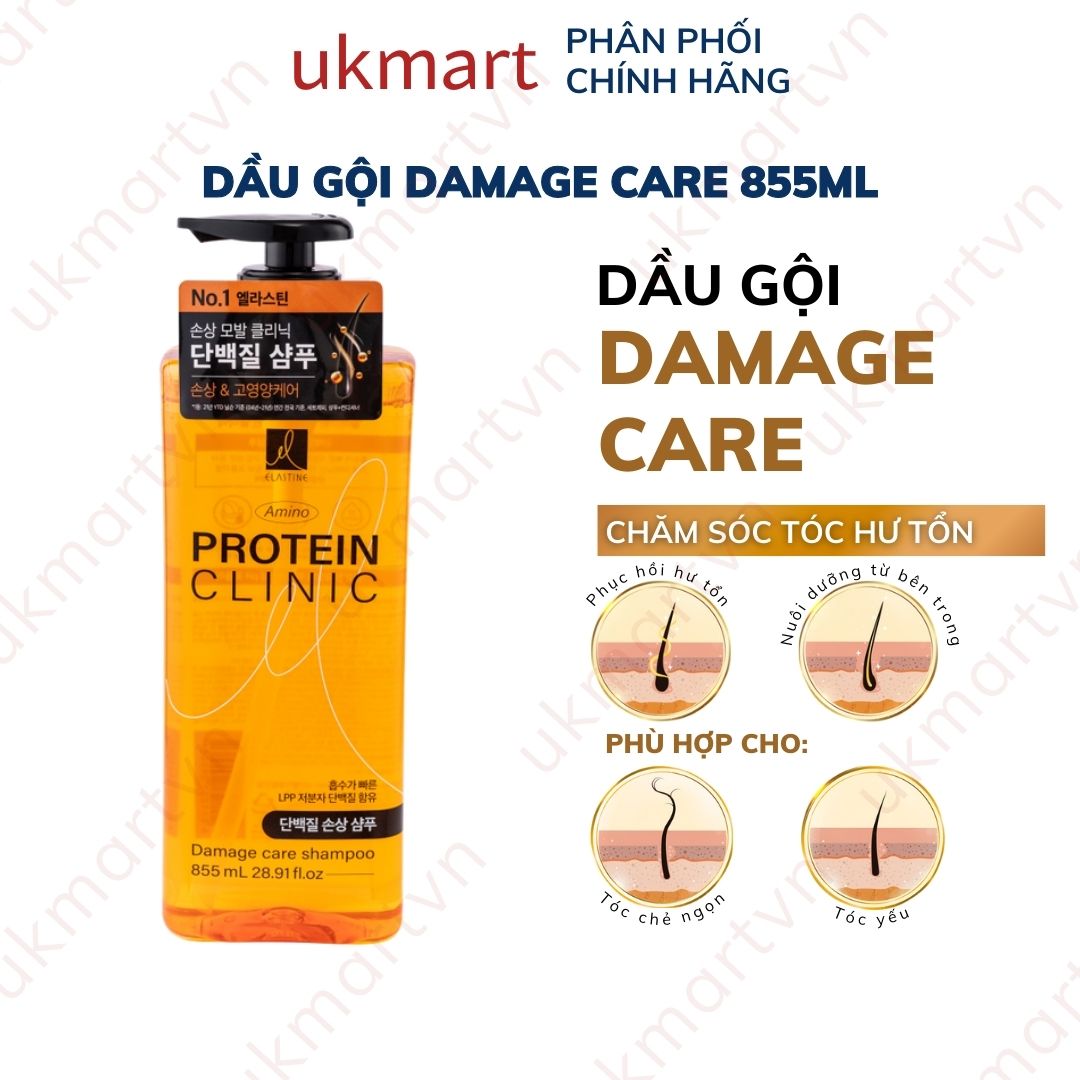 Dầu gội - xả Protein Hàn Quốc mọc tóc giúp dày tóc Elastine Amino Protein Clinic 855ml