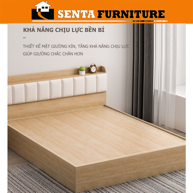 Giường ngủ hiện đại gỗ công nghiệp phủ melamine sang trọng 1m2 1m4 1m6 1m8 Senta31.6
