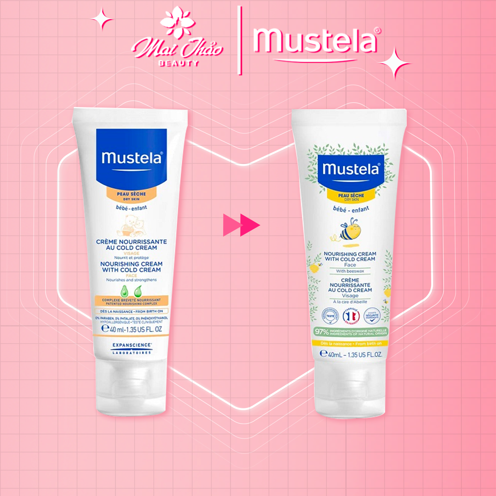 Kem Dưỡng Da Mặt Cho Trẻ Sơ Sinh & Em Bé Da Khô Mustela Nourishing Cream With Cold Cream 40ml