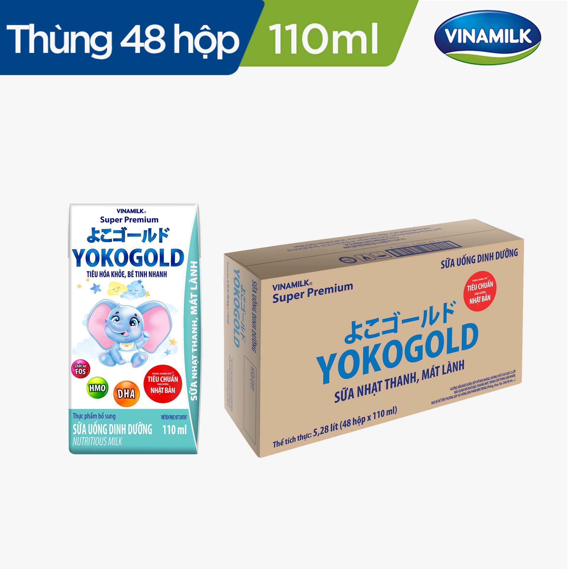 Thùng 48 hộp sữa bột pha sẵn YOKO GOLD 110ml - Sữa nước Dưỡng chất tốt từ Nhật Bản Vị Nhạt thanh mát