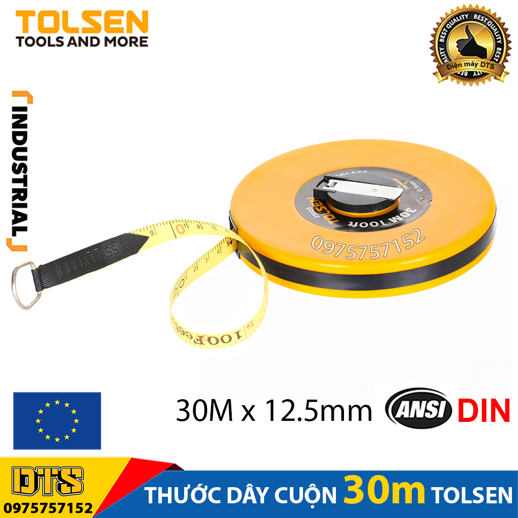 Thước dây cuộn 30m công nghiệp sợi thuỷ tinh TOLSEN thước cuốn đa năng vỏ nhựa ABS bọc cao su siêu b