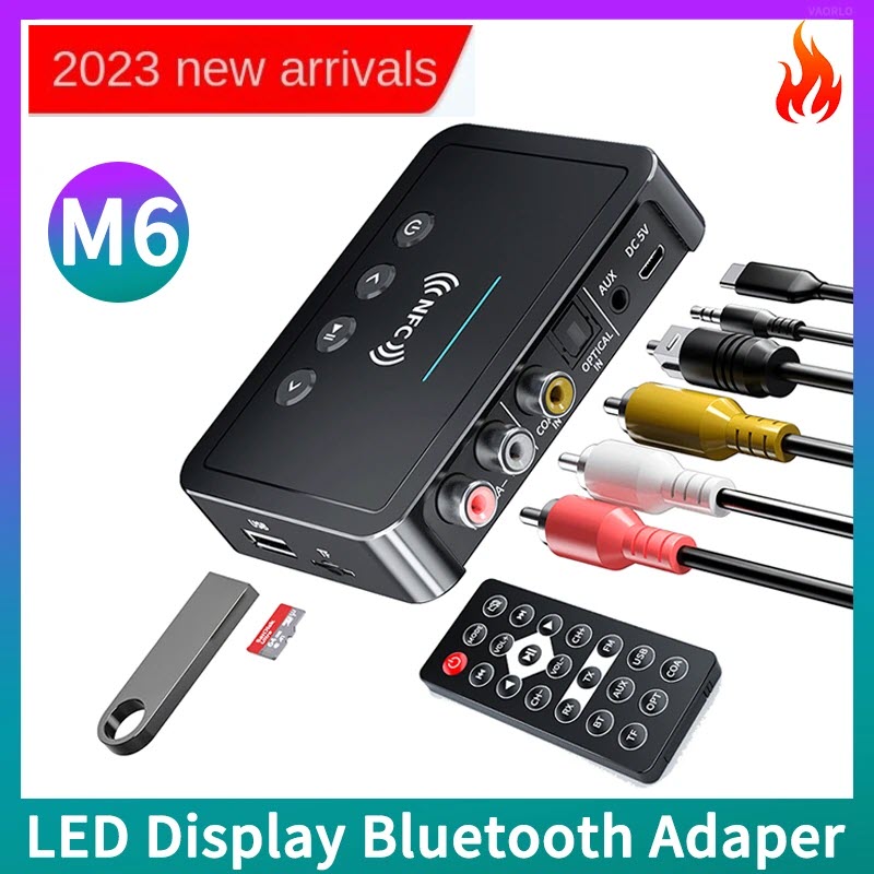 NFC Bluetooth M6 Audio Transmitter Receiver Support FM/U-Disk/TF Card Play 3.5mm AUX 2 RCA Optical C