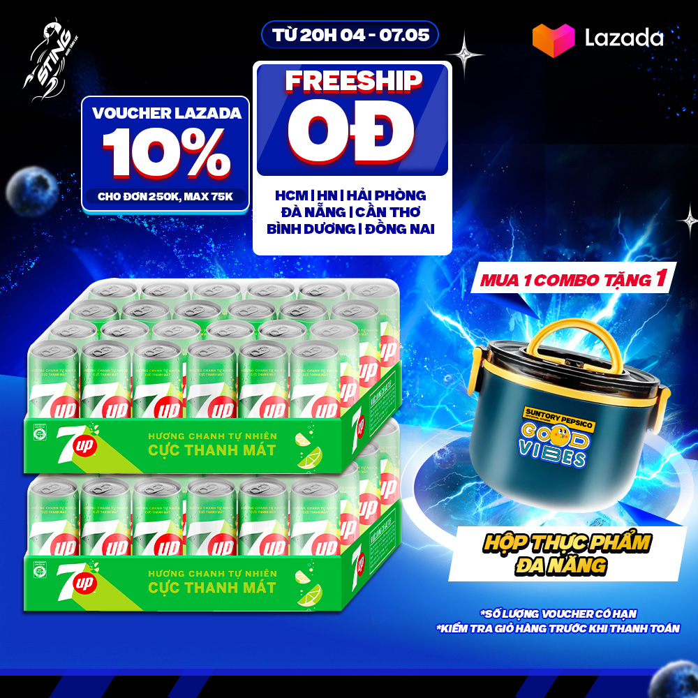 [SALE 5/5] Combo 2 Thùng 24 Lon Nước Ngọt Có Gaz 7Up (320ml/lon)