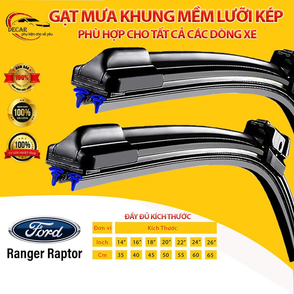 ( Ford Ranger raptor) Gạt mưa lưỡi kép cao cấp bộ cần gạt kính nước mưa ô tô xe Ford Ranger raptor 2