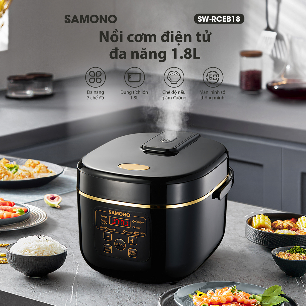 (BH 1 năm) Nồi cơm điện tử Samono 18 lít SW-RCEB18 - 7 chế độ Nấu cơm giảm đường cháo giữ nhiệt 5 lớ