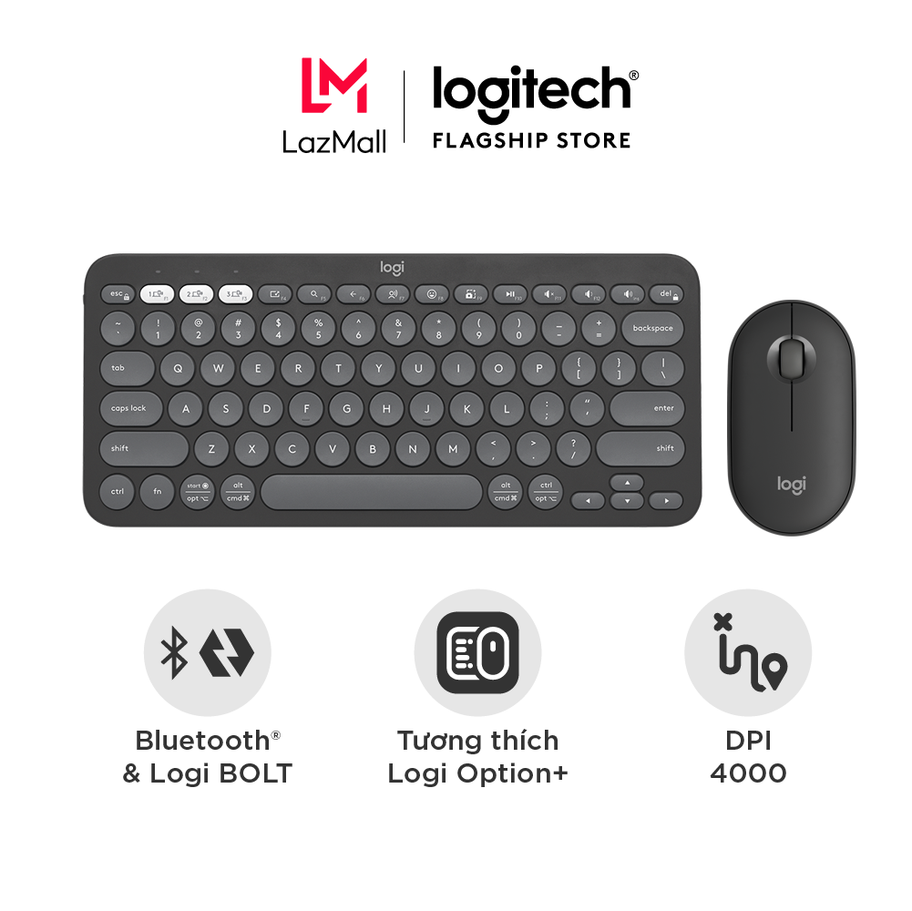 Logitech Pebble 2 Bàn phím không dây Logitech K380s và chuột không dây Logiitech M350s - Yên tĩnh và