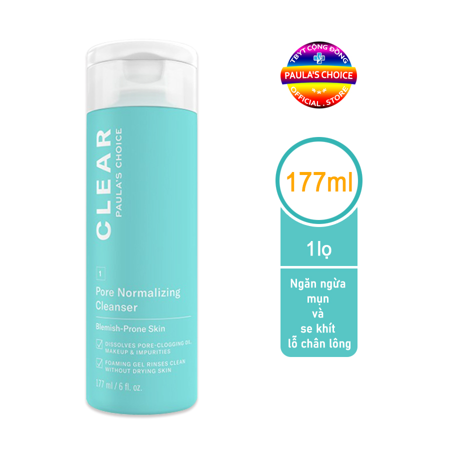 Sữa Rửa Mặt Ngăn Ngừa Mụn Và Se Khít Lỗ Chân Lông Paulas Choice Clear Pore Normalizing Cleanser 177Ml