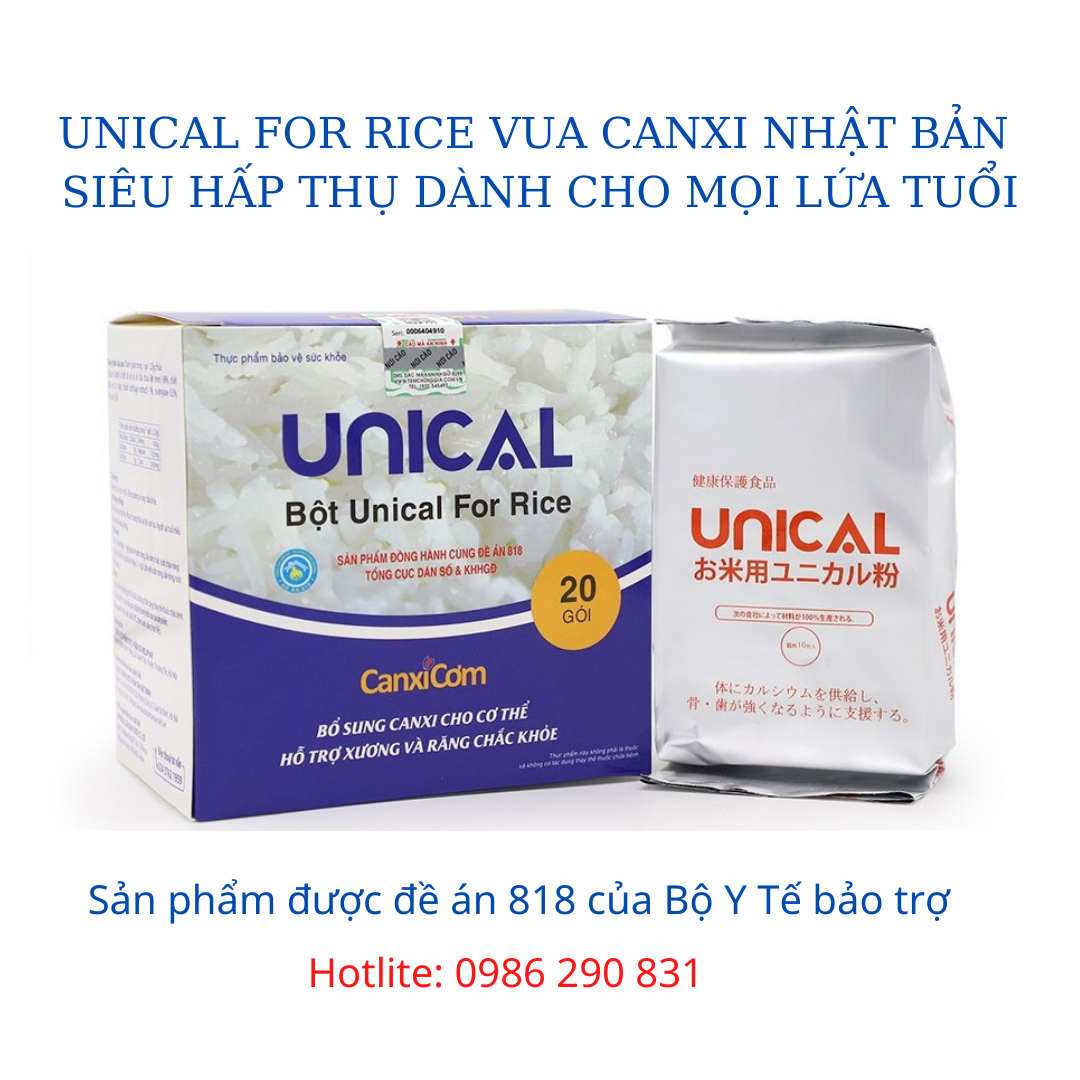 Canxi Cơm Nhật Bản Unical For Rice Siêu Hấp Thụ Dành Cho Trẻ Em Phụ Nữ Mang Thai Người Cao Tuổi Bổ Sung Hàng Ngày Để Ngừa Loãng Xương. Hộp 20 Gói.