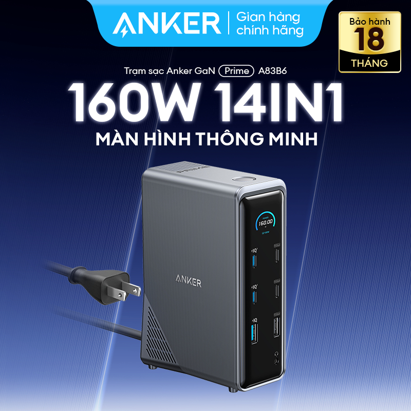 Trạm sạc Anker Prime (14-in-1 Dual Display 160W) - A83B6